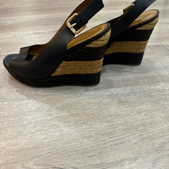 Authentic Fendi Leather Pequin Slingback Espadrille Wedges Size 39 - Picture 3 of 10